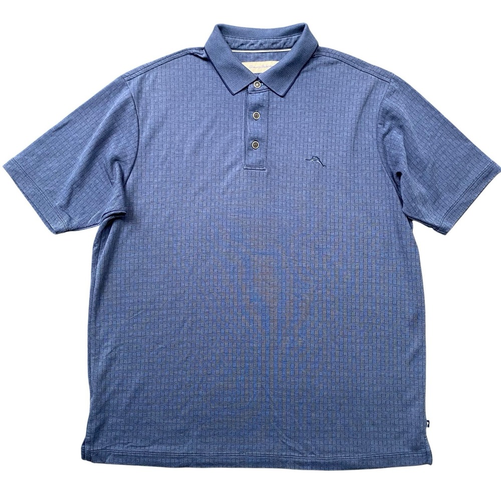Tommy Bahama Textured Polo Shirt Sz L Blue Short Sleeve Embroidered Marlin